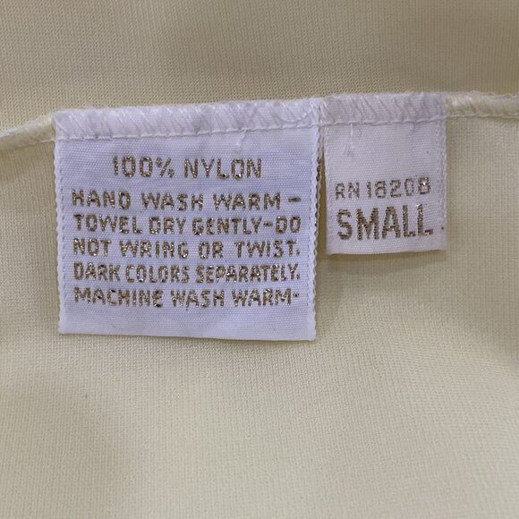 Vintage 90s Lucie Ann Buttercup Yellow Nylon Tulip & Lace Maxi Nightgown Size S - Picture 11 of 12